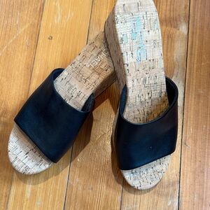 Michael Kors Black Leather Cork Wedges